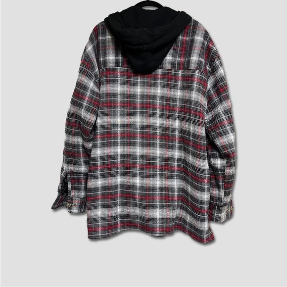 Bay Trading Co. Men's Insulated Plaid Jacket - Red & White w/ Black Hood - Picture 2 of 3